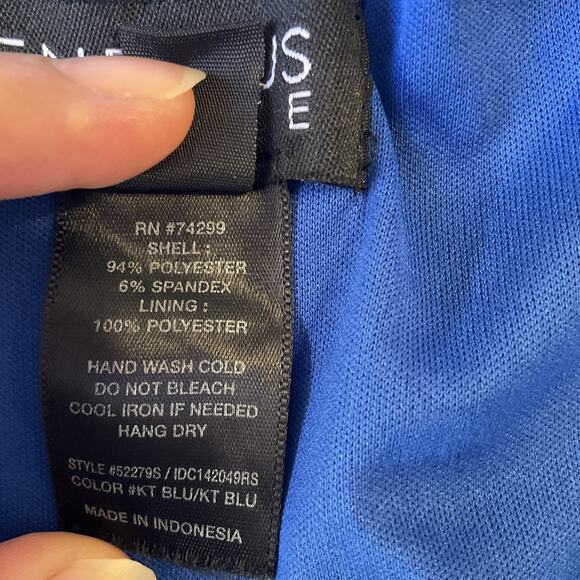 Enfocus Petite Women Dress 10P Blue Geometric Fit & Flare Short Sleeve Stretch - Picture 3 of 9